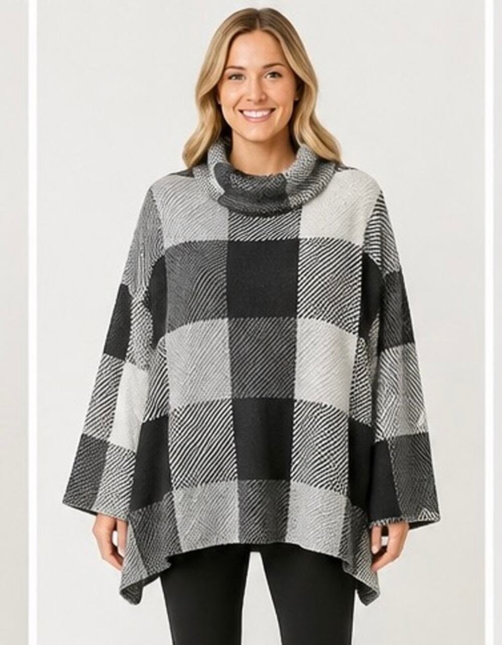 DKNY Women’s Large Gray Black White Patchwork Plaid Knit Cardigan Sweater